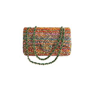 Chanel Multicolor Woven Stripes Double Flap Bag Medium